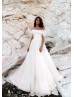 Off Shoulder White Organza Pleated Stunning Wedding Dress